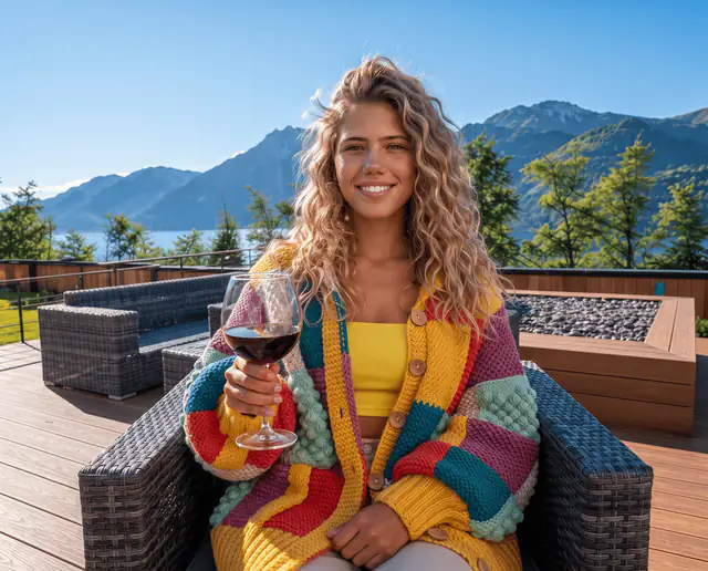 Malbec on the deck, mountains behind