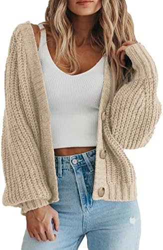 Women's Chunky Knit Open Front Sweater Long Sleeve Button