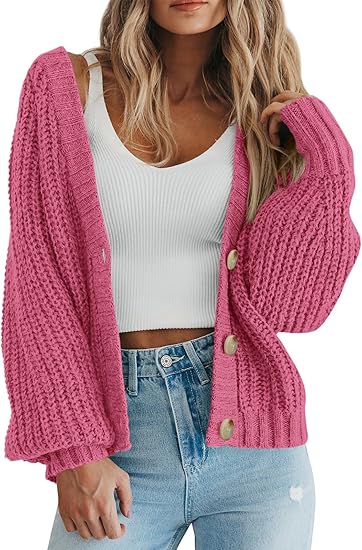 Women's Chunky Knit Open Front Sweater Long Sleeve Button